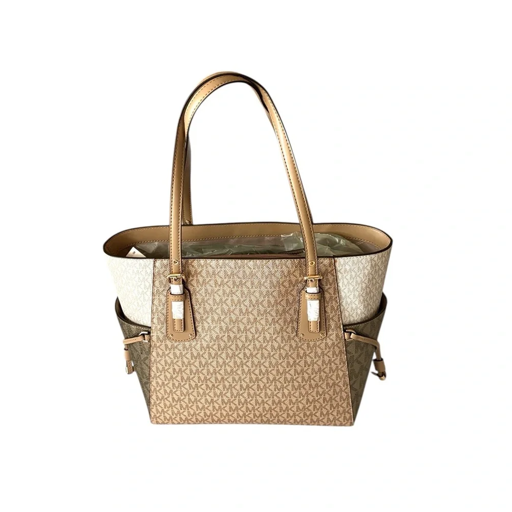 Michael Kors Voyager Large Color-Block Signature Logo Tote Bag ,camel,gold & tan - Picture 3 of 13
